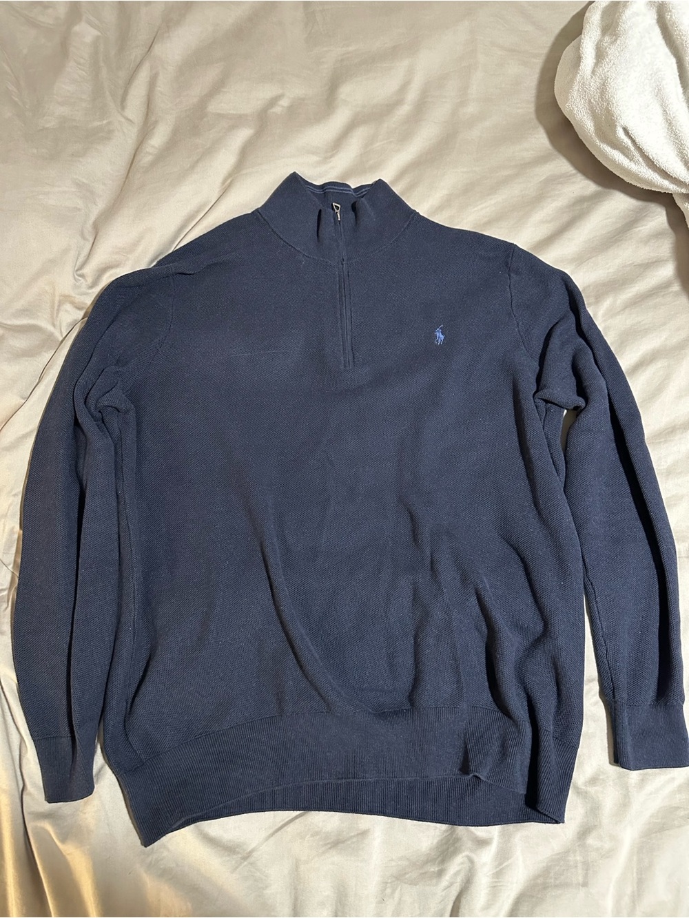 Ralph Lauren Mesh-Knit Cotton Quarter-Zip Sweater XLT Men’s Navy